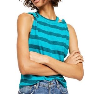 Free People Jungle Teal Sleeveless Striped Tank Top